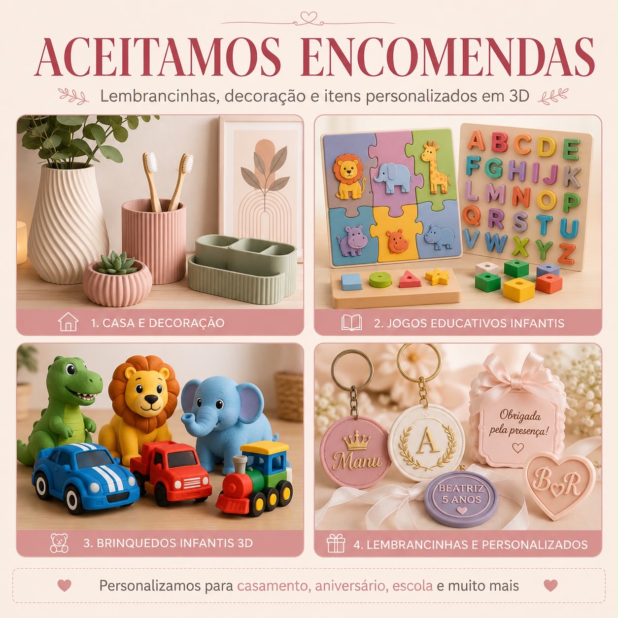 Categorias de produtos personalizados em impressão 3D da AM Decor
