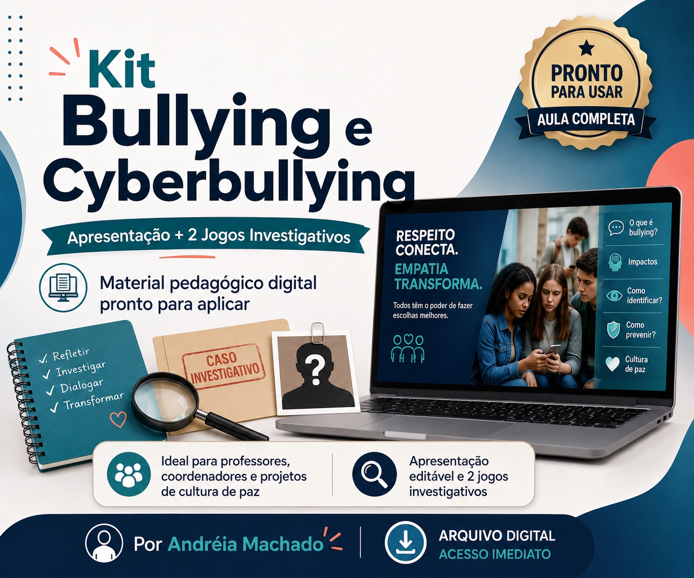Capa do Kit Bullying e Cyberbullying com apresentação e jogos investigativos