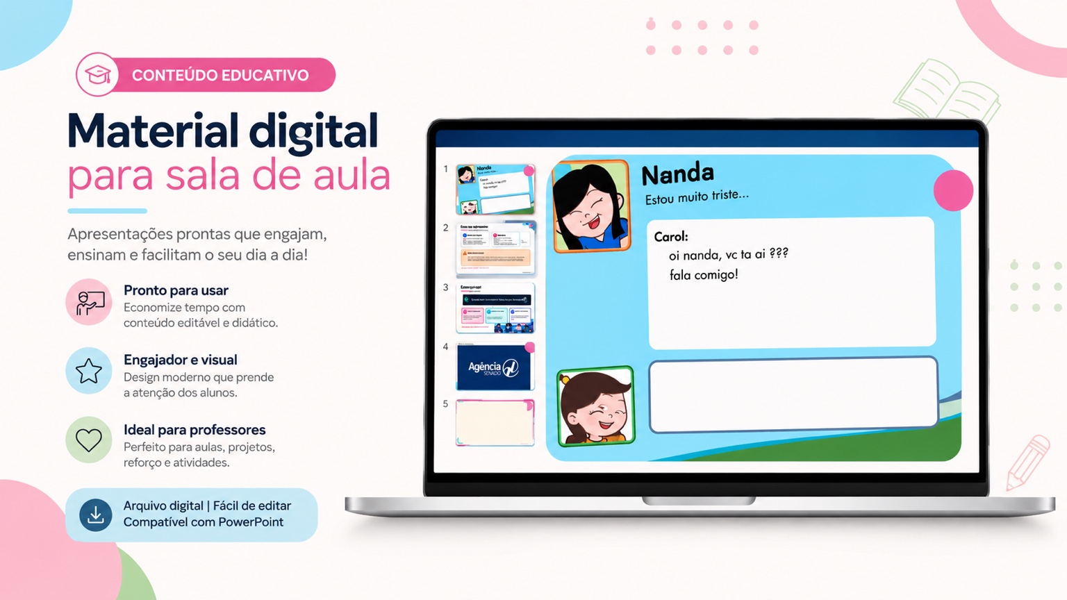 Prévia de apresentação digital editável para sala de aula